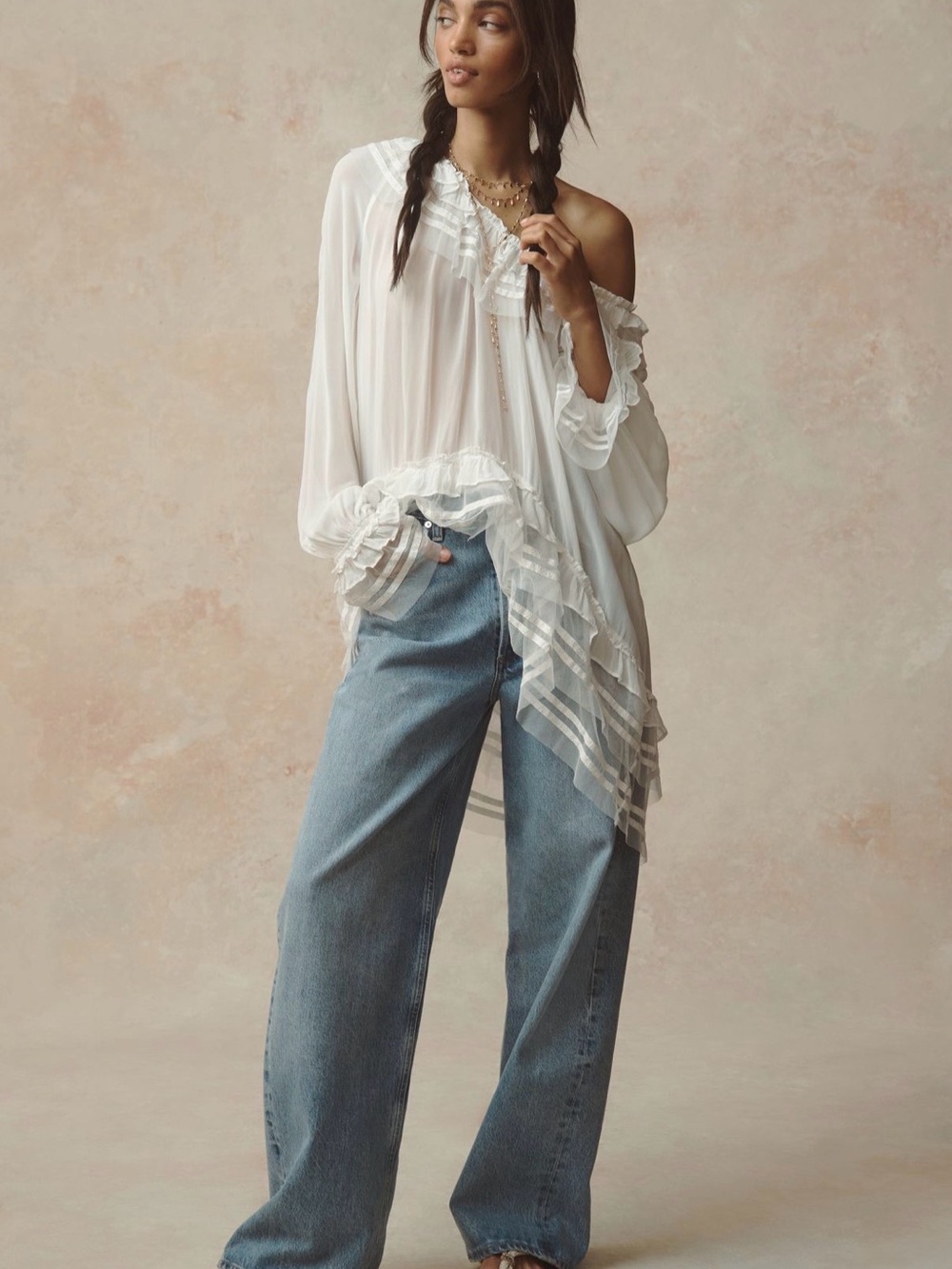 NWOT Anthropologie Sheer ruffle ribbon blouse